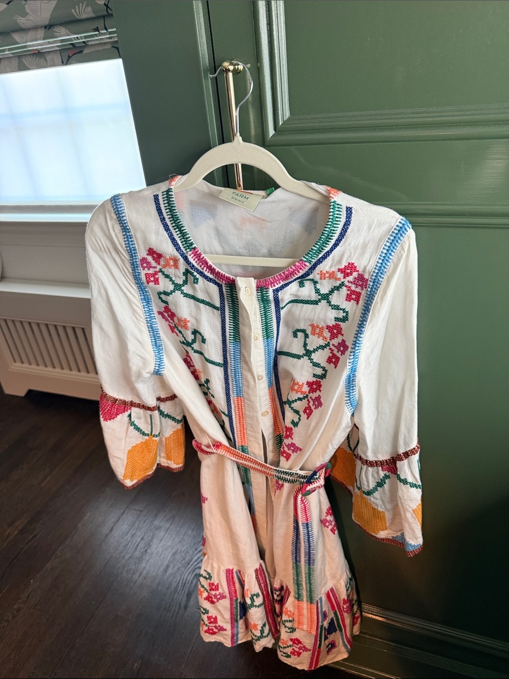 FARM Rio White Embroidered Mini Dress with Multicolor Floral Accents